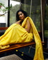 Handwoven Handprinted  Yellow Bengal Cotton Saree